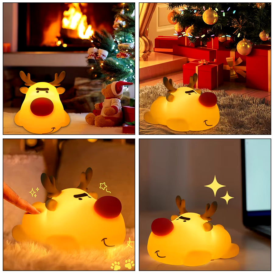 Reindeer Silicone Night Light Children Birthday Christmas Gift Touch Pating Lamp Rechargeable Animal Lamp Bedside Bedroom Decor