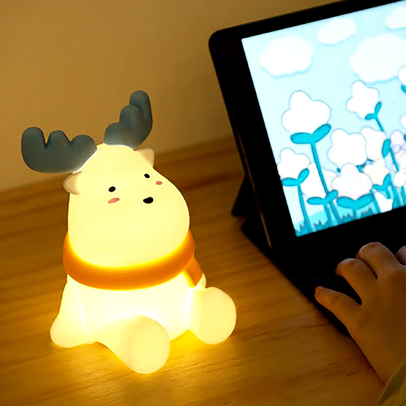 Christmas Reindeer Silicone Night for Kids Cute Gift Warm Yellow Led Light Soft Tou Ch Usb Rechargeable Lamp Fast Shipping