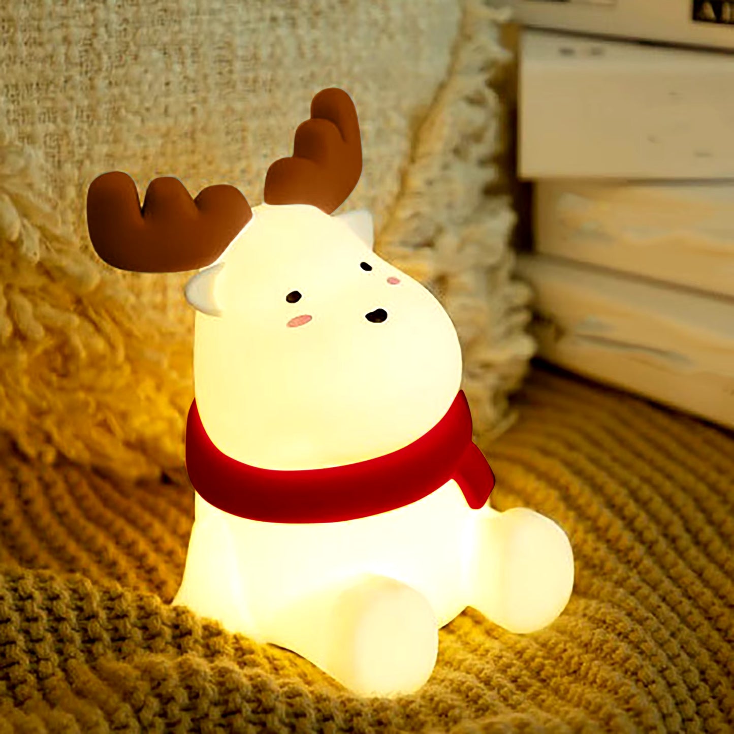 Christmas Reindeer Silicone Night for Kids Cute Gift Warm Yellow Led Light Soft Tou Ch Usb Rechargeable Lamp Fast Shipping